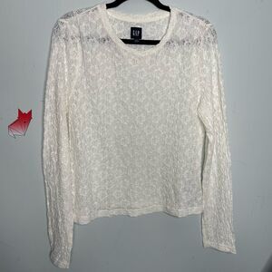 Gap Long Sleeve Soft Knit Lace Cropped Tee Top Cream Off White Size Large 507660